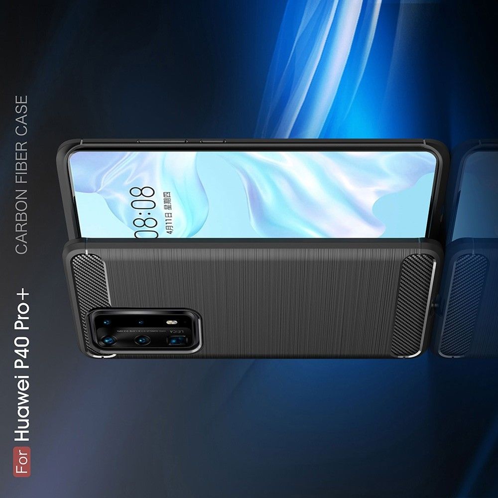 Carbon Fibre Силиконовый матовый бампер чехол для Huawei P40 Pro+ / Pro Plus Синий