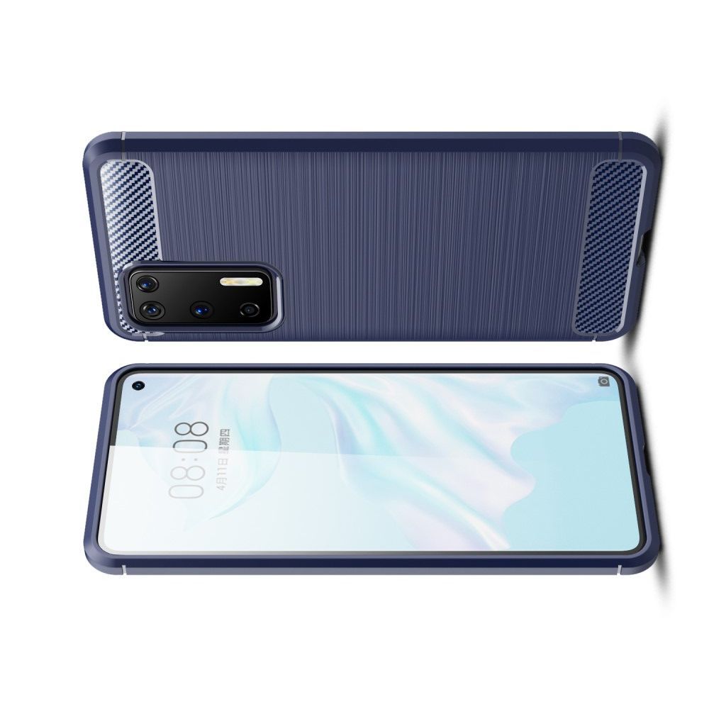 Carbon Fibre Силиконовый матовый бампер чехол для Huawei P40 Синий