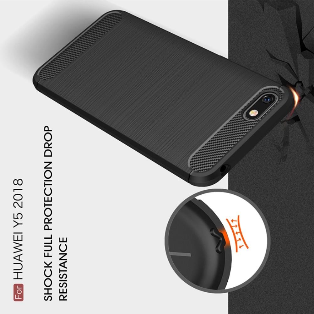 Carbon Fibre Силиконовый матовый бампер чехол для Huawei Y5 2018 / Y5 Prime 2018 / Honor 7A Серый