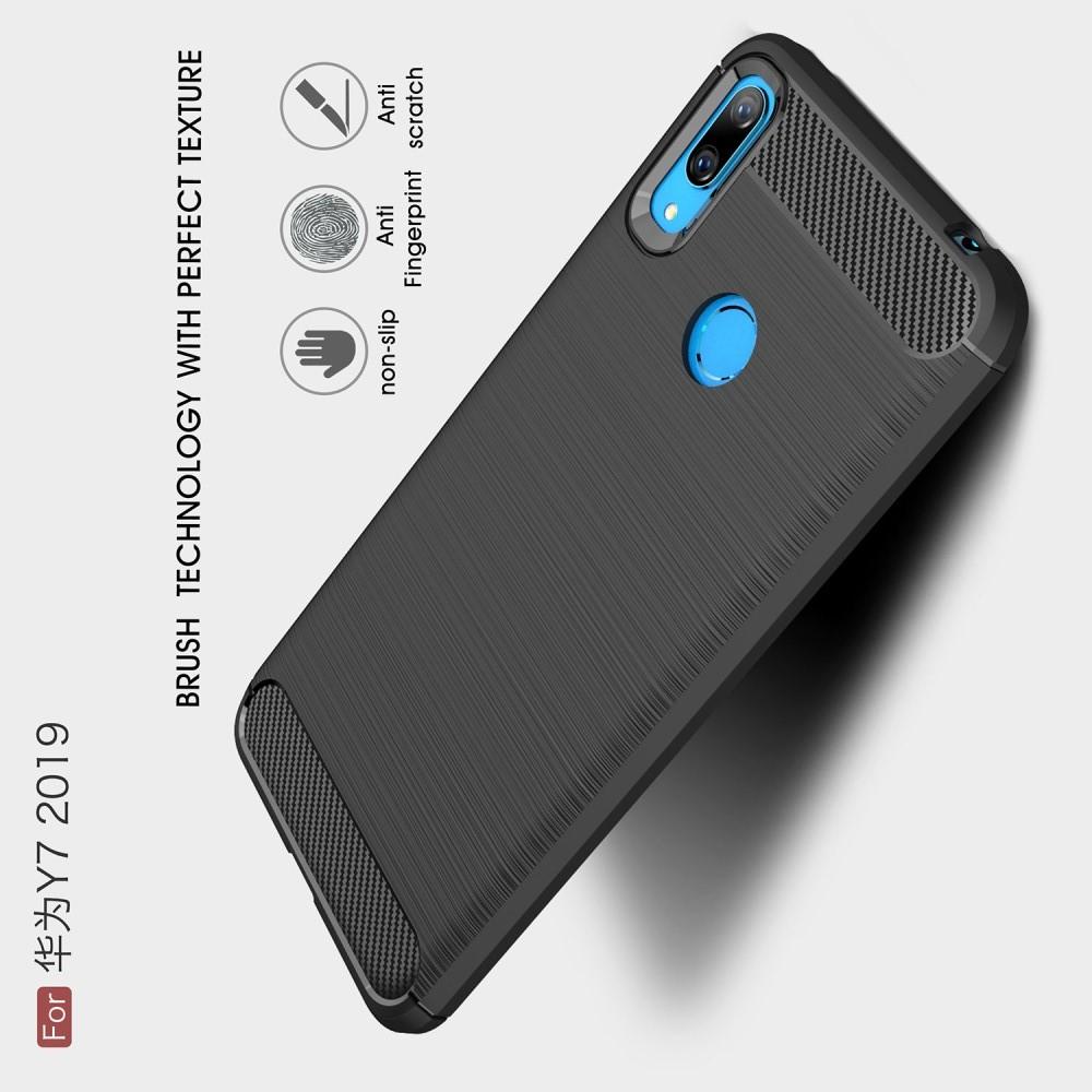 Carbon Fibre Силиконовый матовый бампер чехол для Huawei Y7 2019 Черный