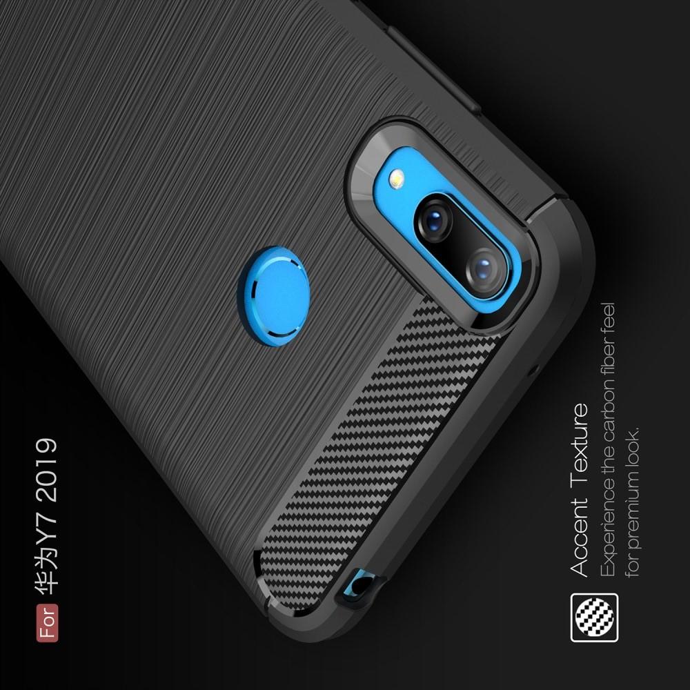Carbon Fibre Силиконовый матовый бампер чехол для Huawei Y7 2019 Черный