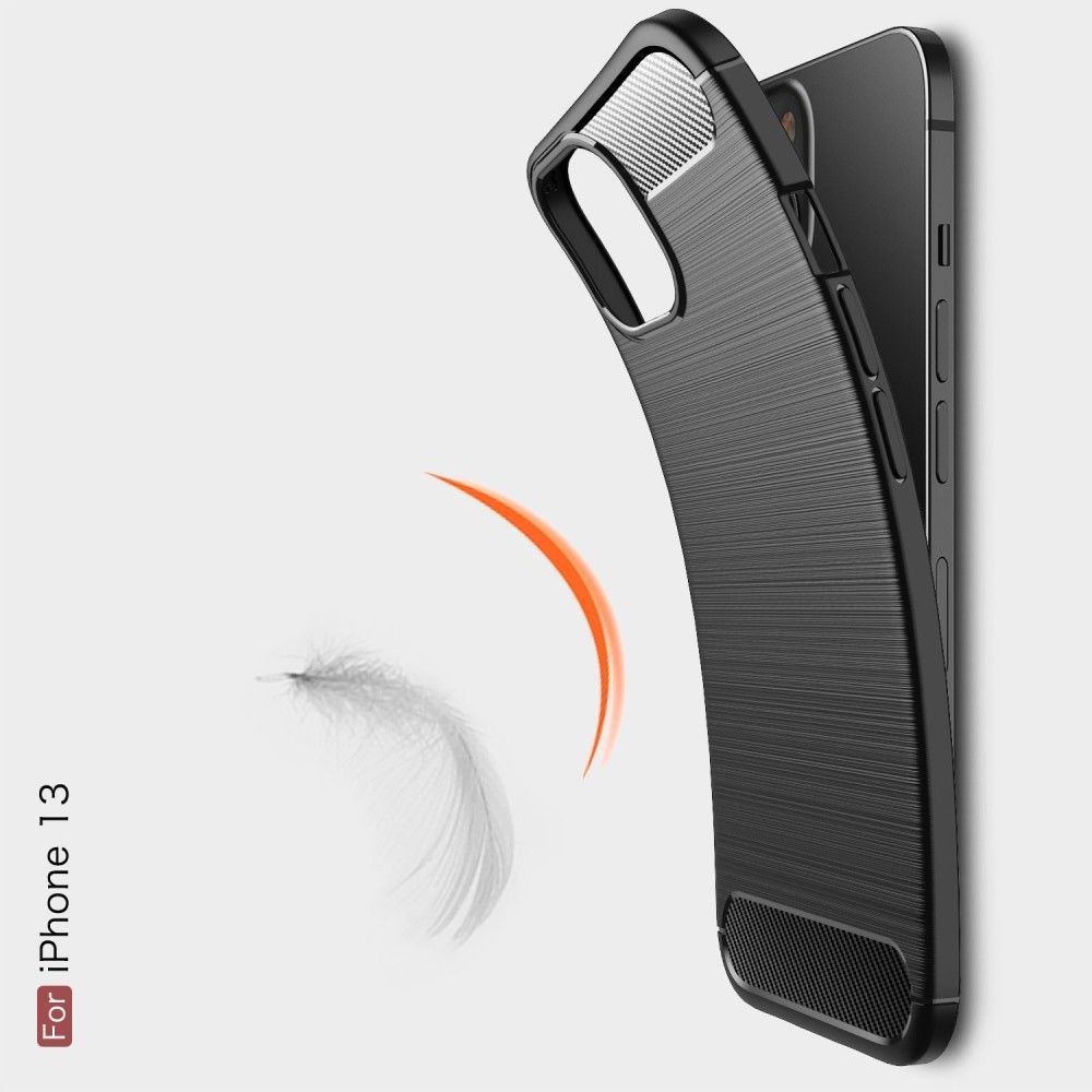 Carbon Fibre Силиконовый матовый бампер чехол для iPhone 13 Черный