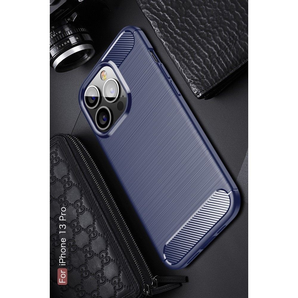 Carbon Fibre Силиконовый матовый бампер чехол для iPhone 13 Pro Синий