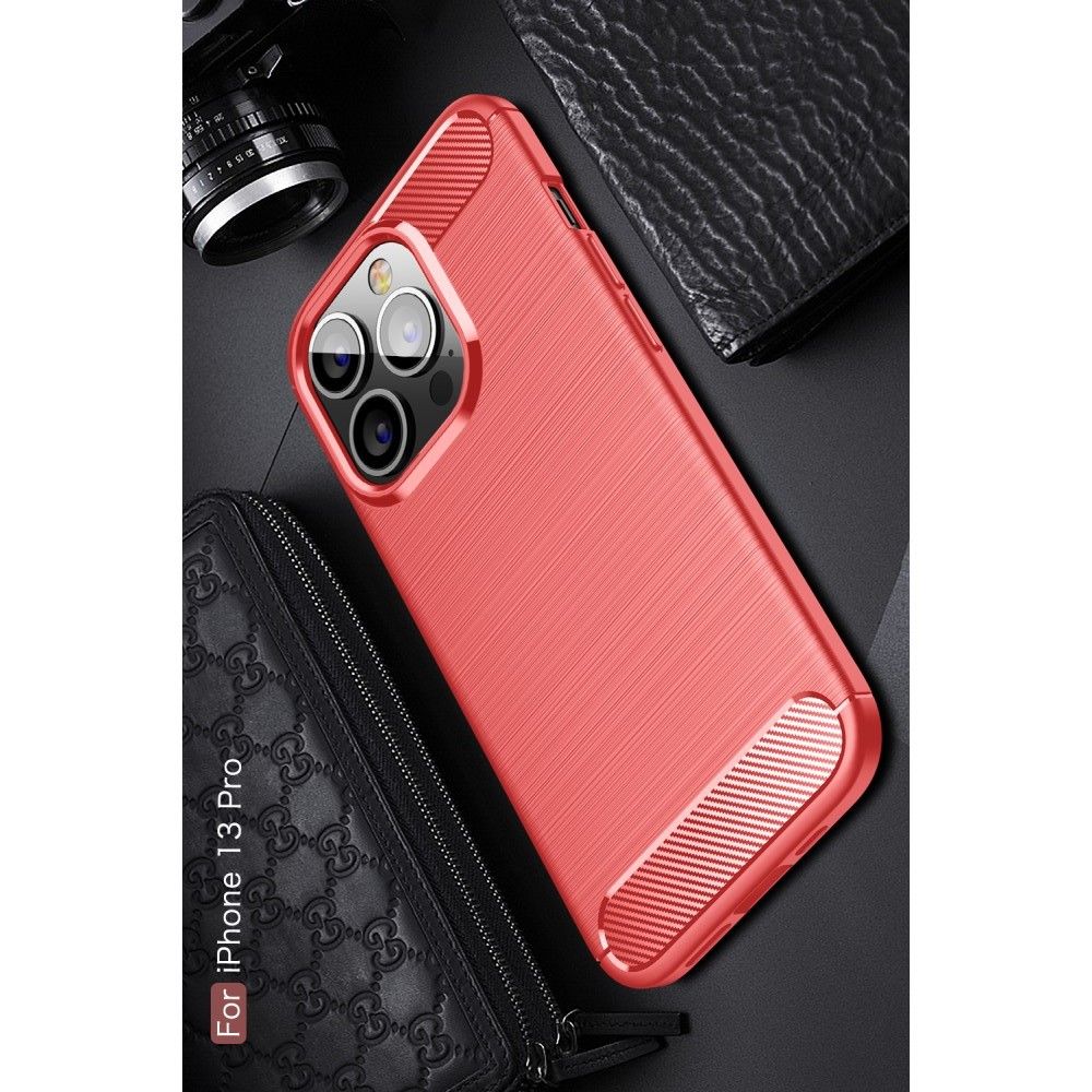 Carbon Fibre Силиконовый матовый бампер чехол для iPhone 13 Pro Красный