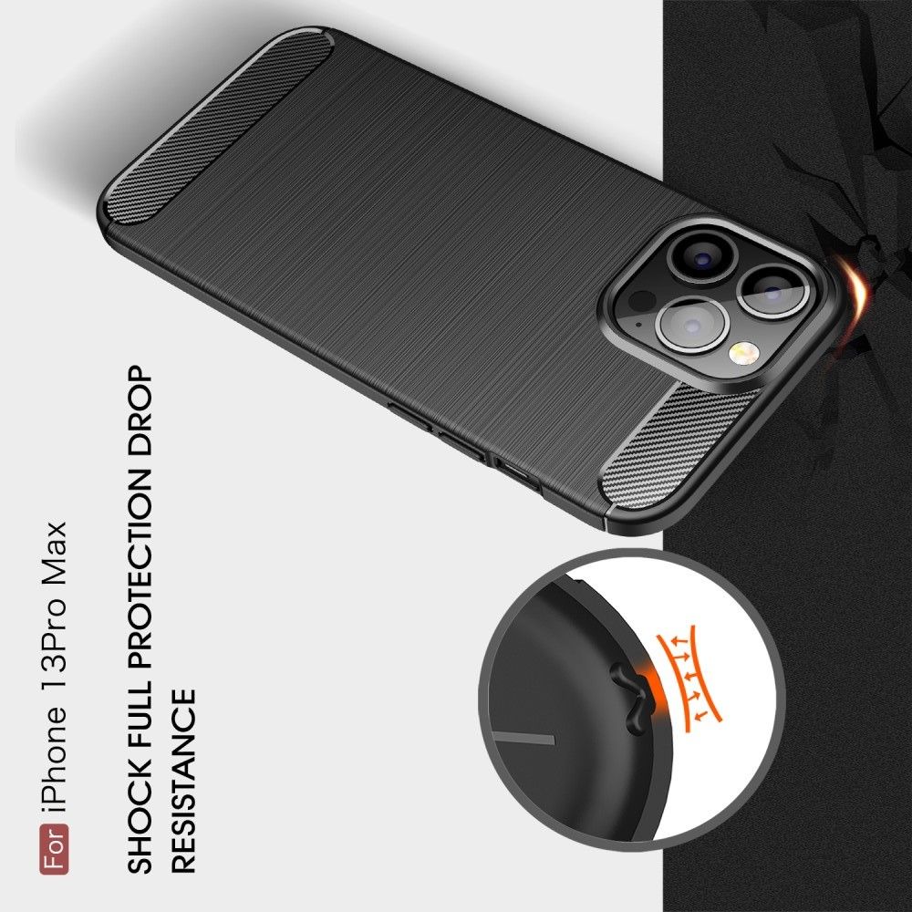 Carbon Fibre Силиконовый матовый бампер чехол для iPhone 13 Pro Max Черный  - CatCase