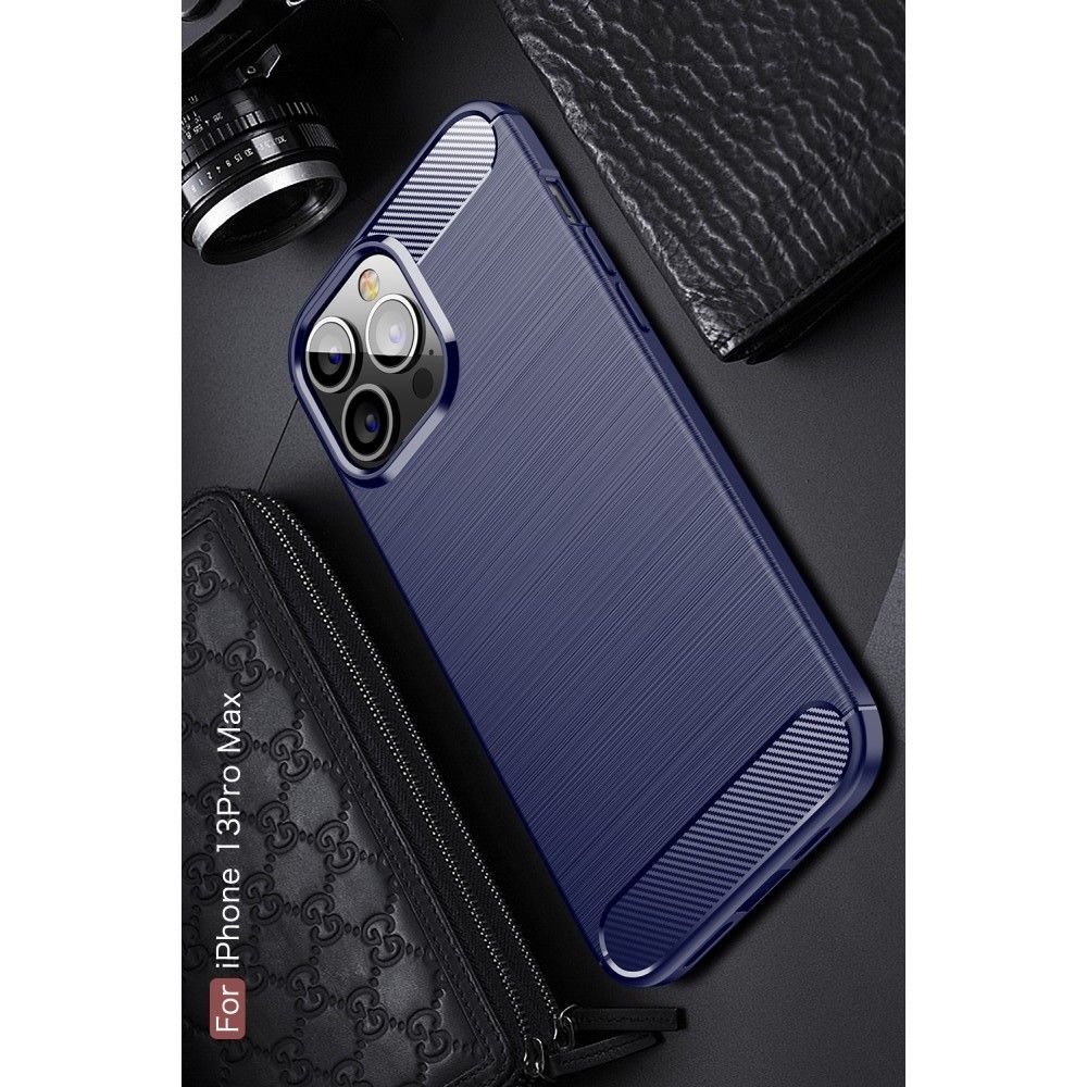 Carbon Fibre Силиконовый матовый бампер чехол для iPhone 13 Pro Max Черный