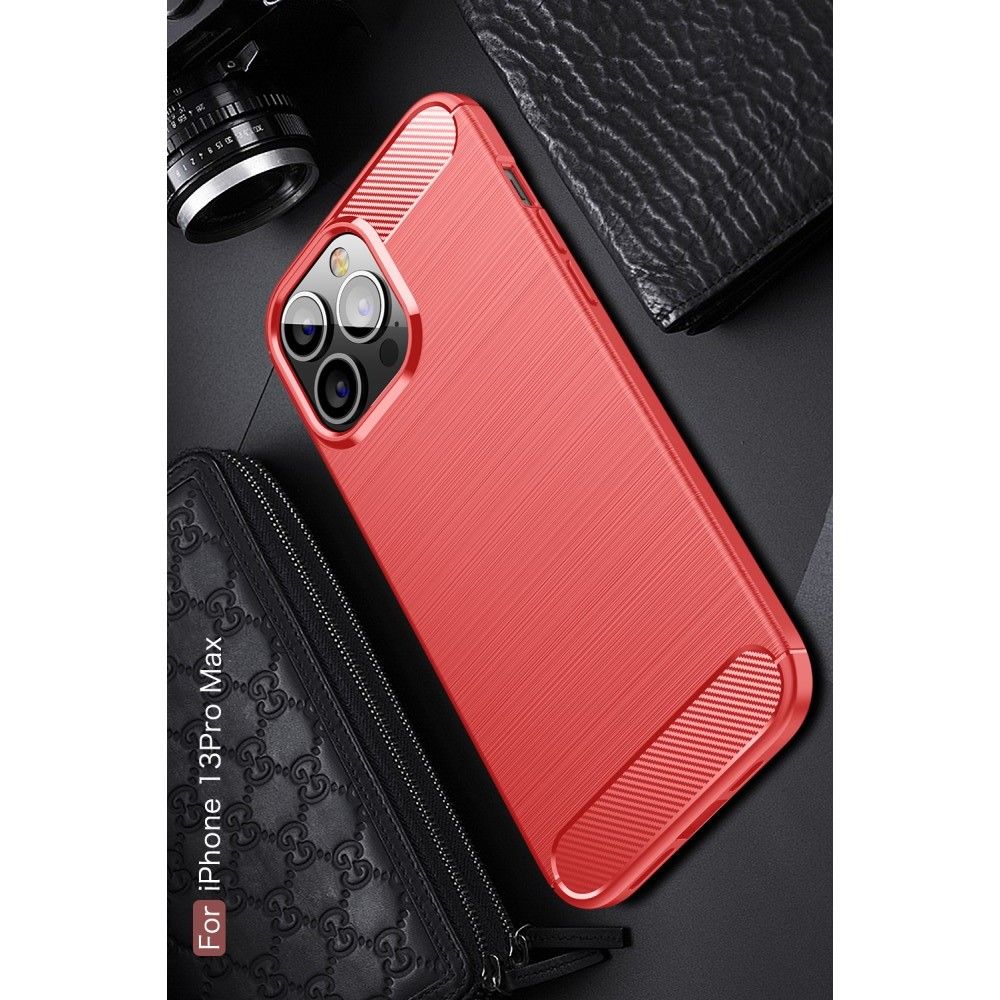 Carbon Fibre Силиконовый матовый бампер чехол для iPhone 13 Pro Max Красный
