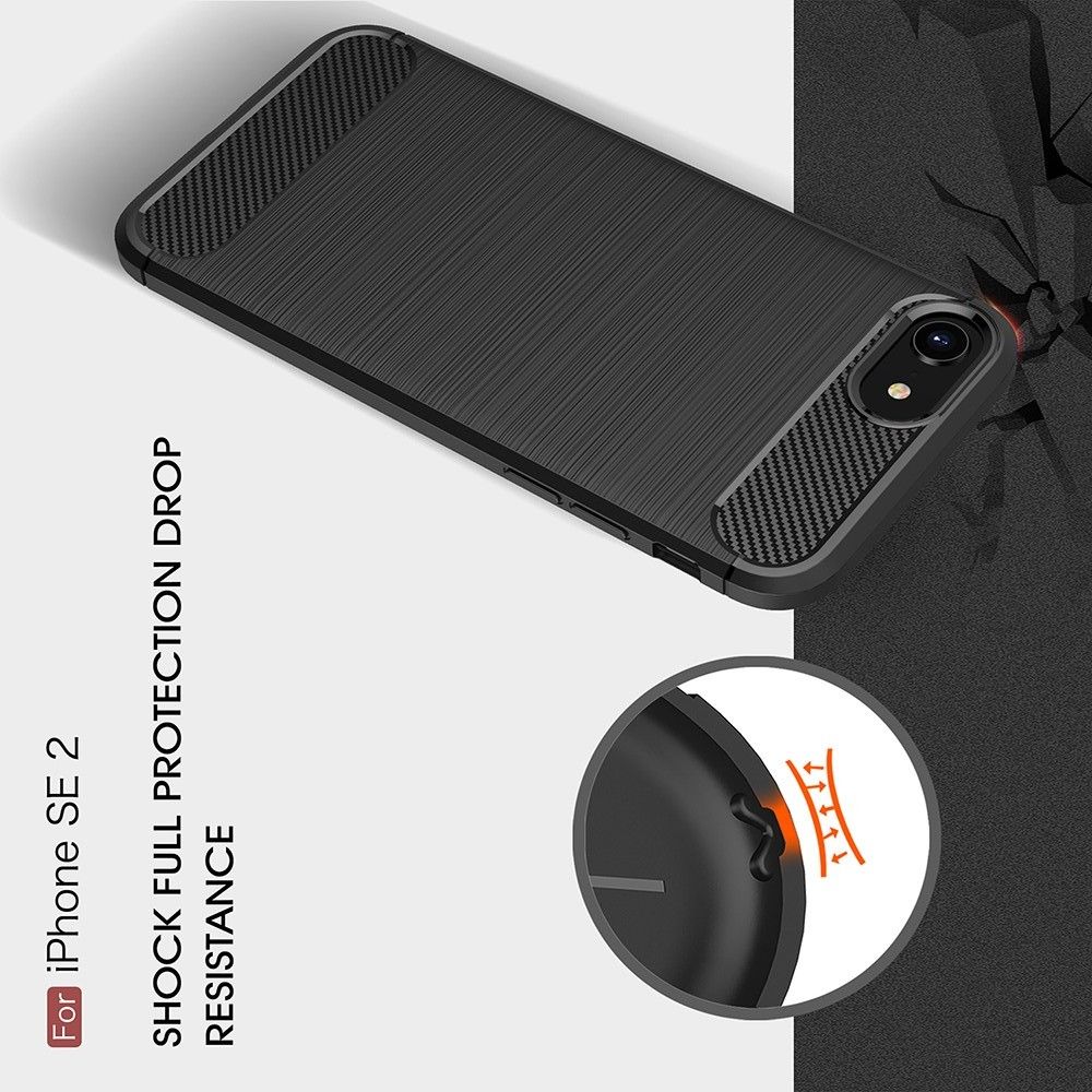 Carbon Fibre Силиконовый матовый бампер чехол для iPhone SE 2020 Черный