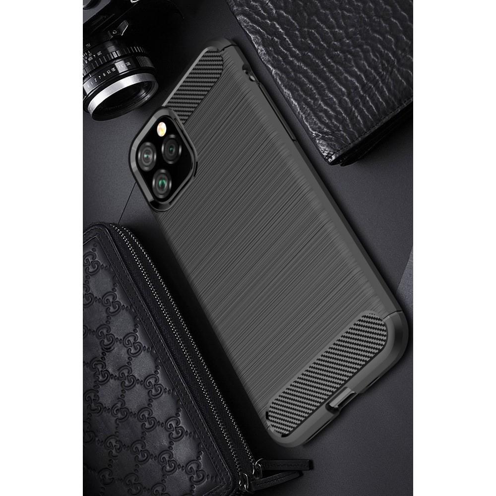 Carbon Fibre Силиконовый матовый бампер чехол для iPhone 11 Pro Черный