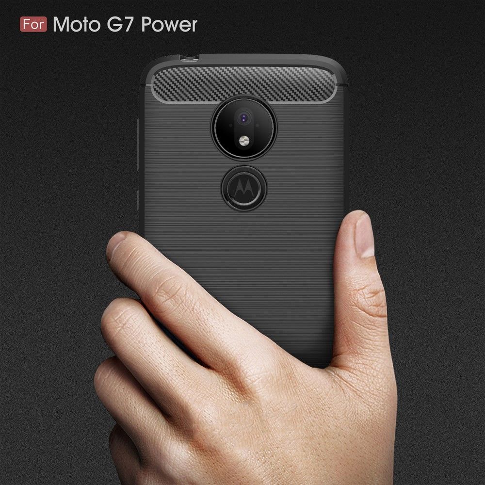 Carbon Fibre Силиконовый матовый бампер чехол для Motorola Moto G7 Power Черный