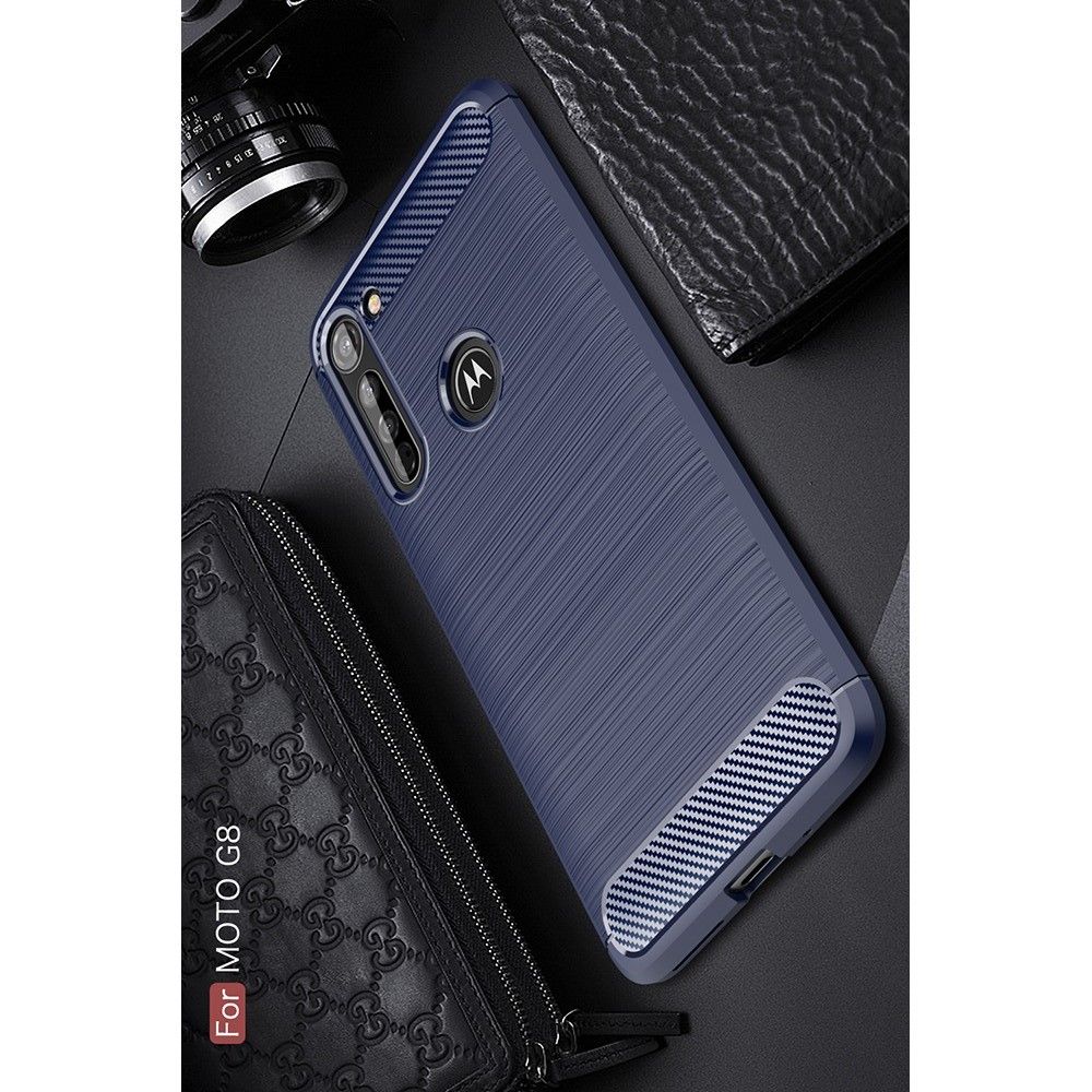 Carbon Fibre Силиконовый матовый бампер чехол для Motorola Moto G8 Черный