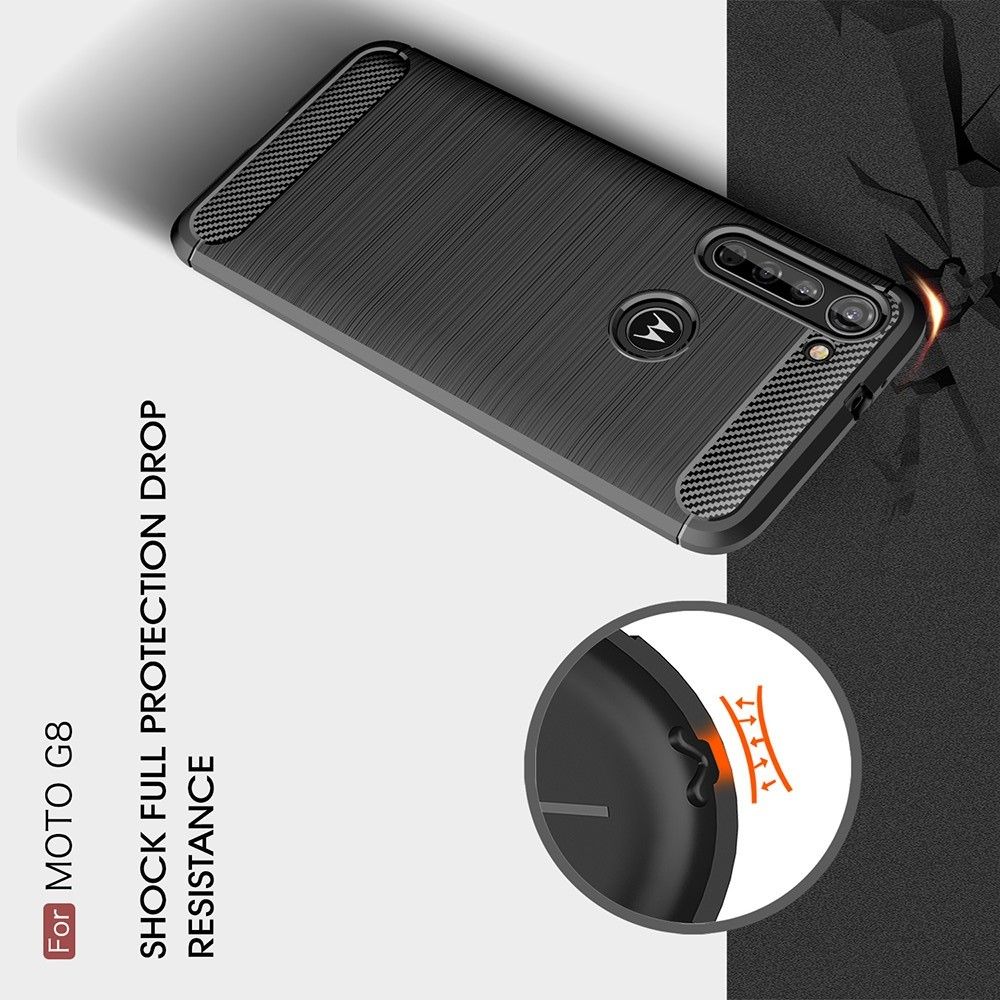 Carbon Fibre Силиконовый матовый бампер чехол для Motorola Moto G8 Черный