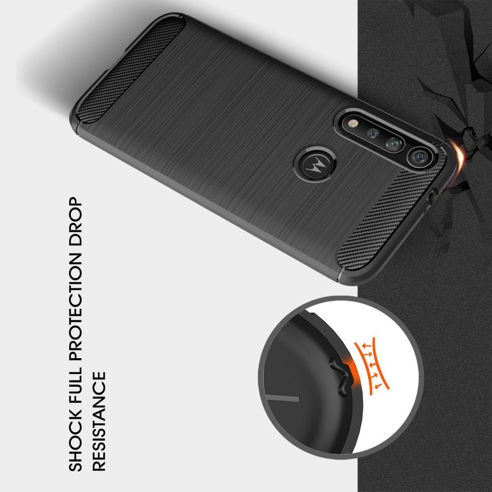 Carbon Fibre Силиконовый матовый бампер чехол для Motorola Moto G8 Plus Черный