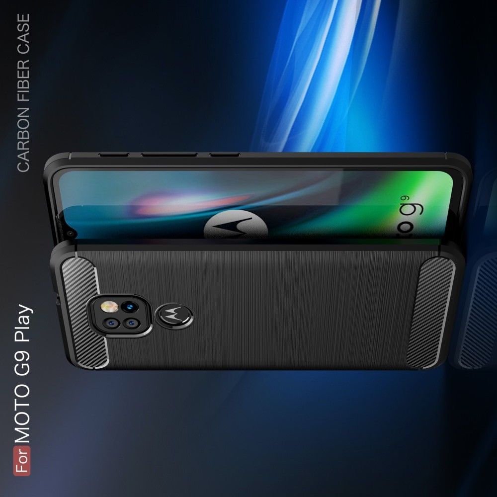 Carbon Fibre Силиконовый матовый бампер чехол для Motorola Moto G9 Play / Moto E7 Plus Черный