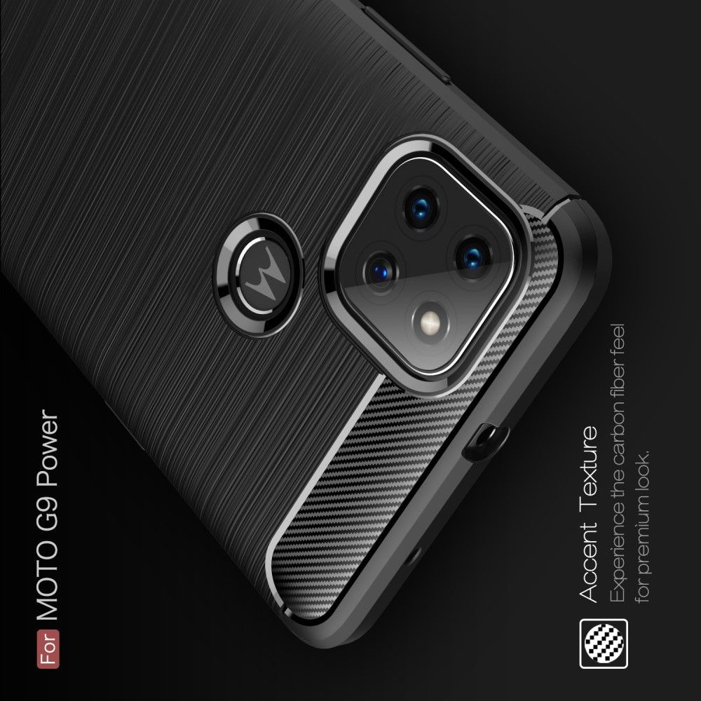 Carbon Fibre Силиконовый матовый бампер чехол для Motorola Moto G9 Power Красный