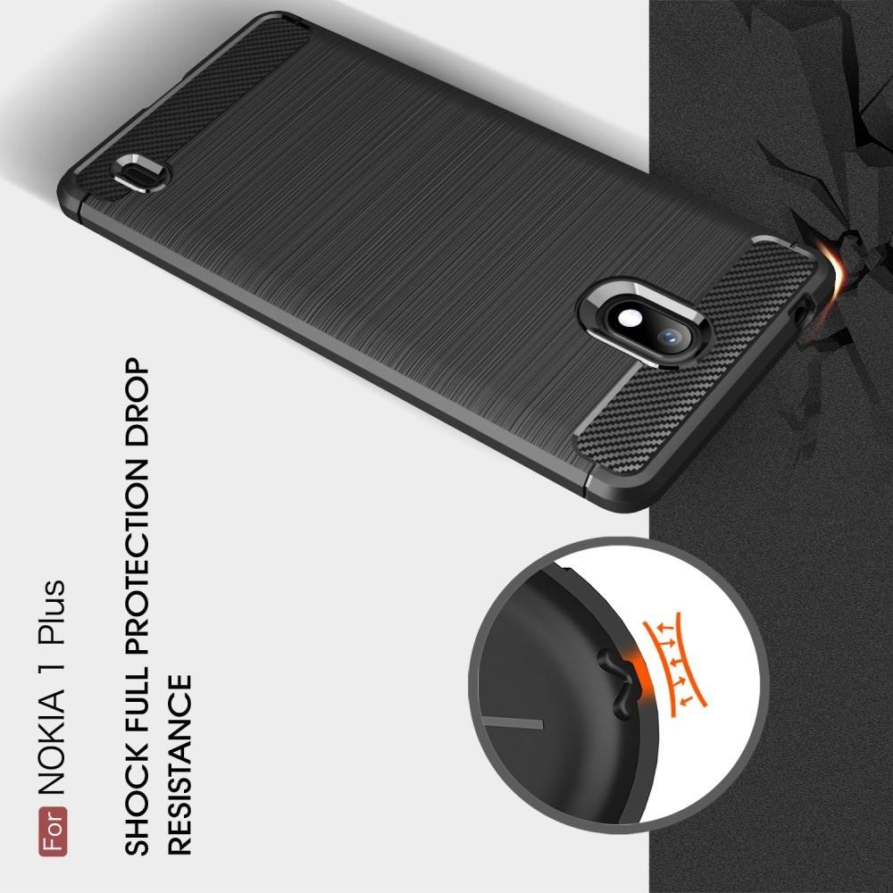 Carbon Fibre Силиконовый матовый бампер чехол для Nokia 1 Plus Черный