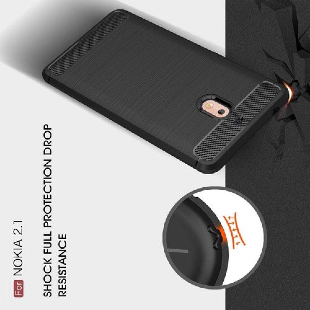 Carbon Fibre Силиконовый матовый бампер чехол для Nokia 2.1 2018 Серый