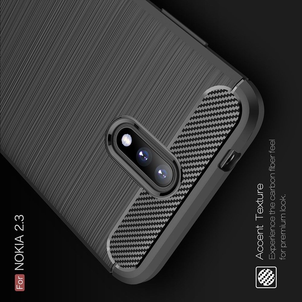 Carbon Fibre Силиконовый матовый бампер чехол для Nokia 2.3 Черный