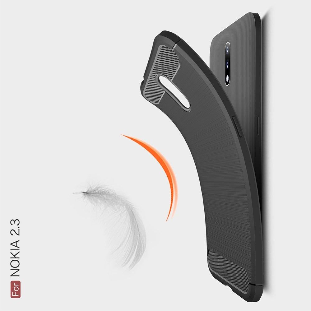Carbon Fibre Силиконовый матовый бампер чехол для Nokia 2.3 Черный