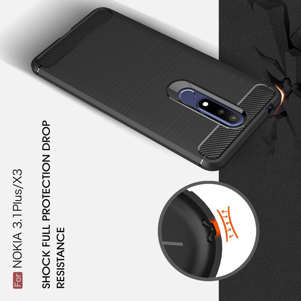 Carbon Fibre Силиконовый матовый бампер чехол для Nokia 3.1 Plus Черный