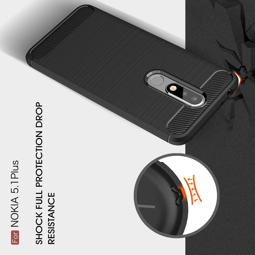 Carbon Fibre Силиконовый матовый бампер чехол для Nokia 5.1 Plus Серый