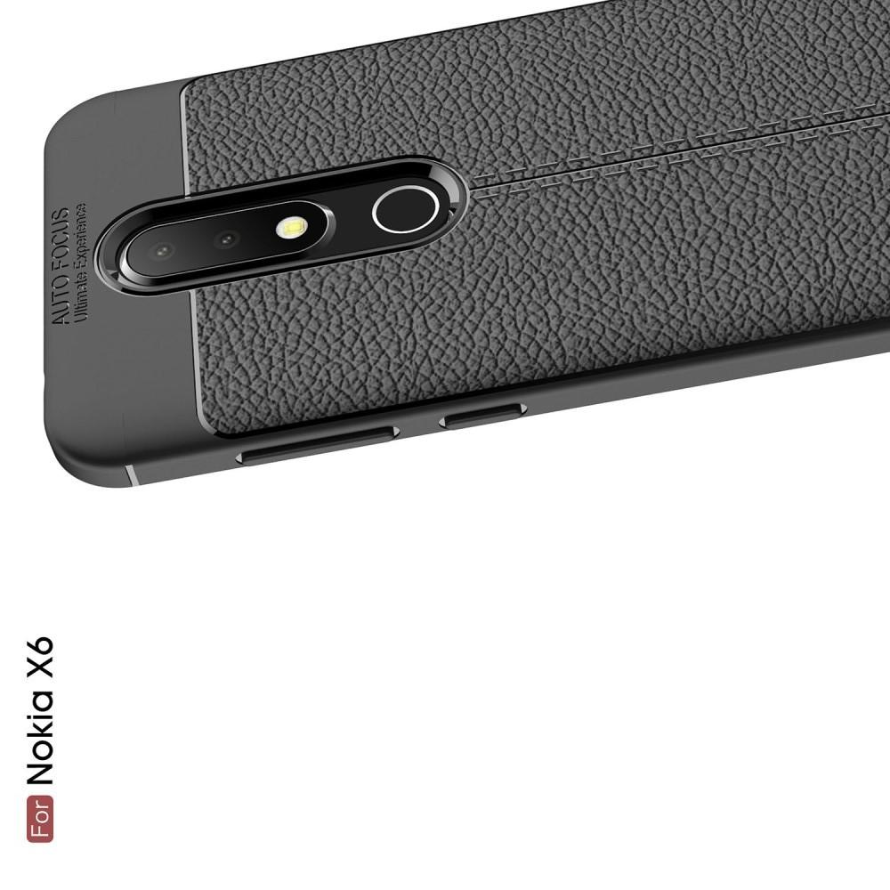 Litchi Grain Leather Силиконовый Накладка Чехол для Nokia 6.1 Plus с Текстурой Кожа Черный