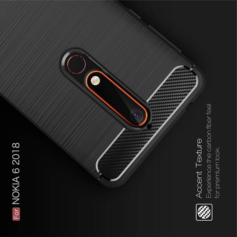 Carbon Fibre Силиконовый матовый бампер чехол для Nokia 6.1 Plus Черный