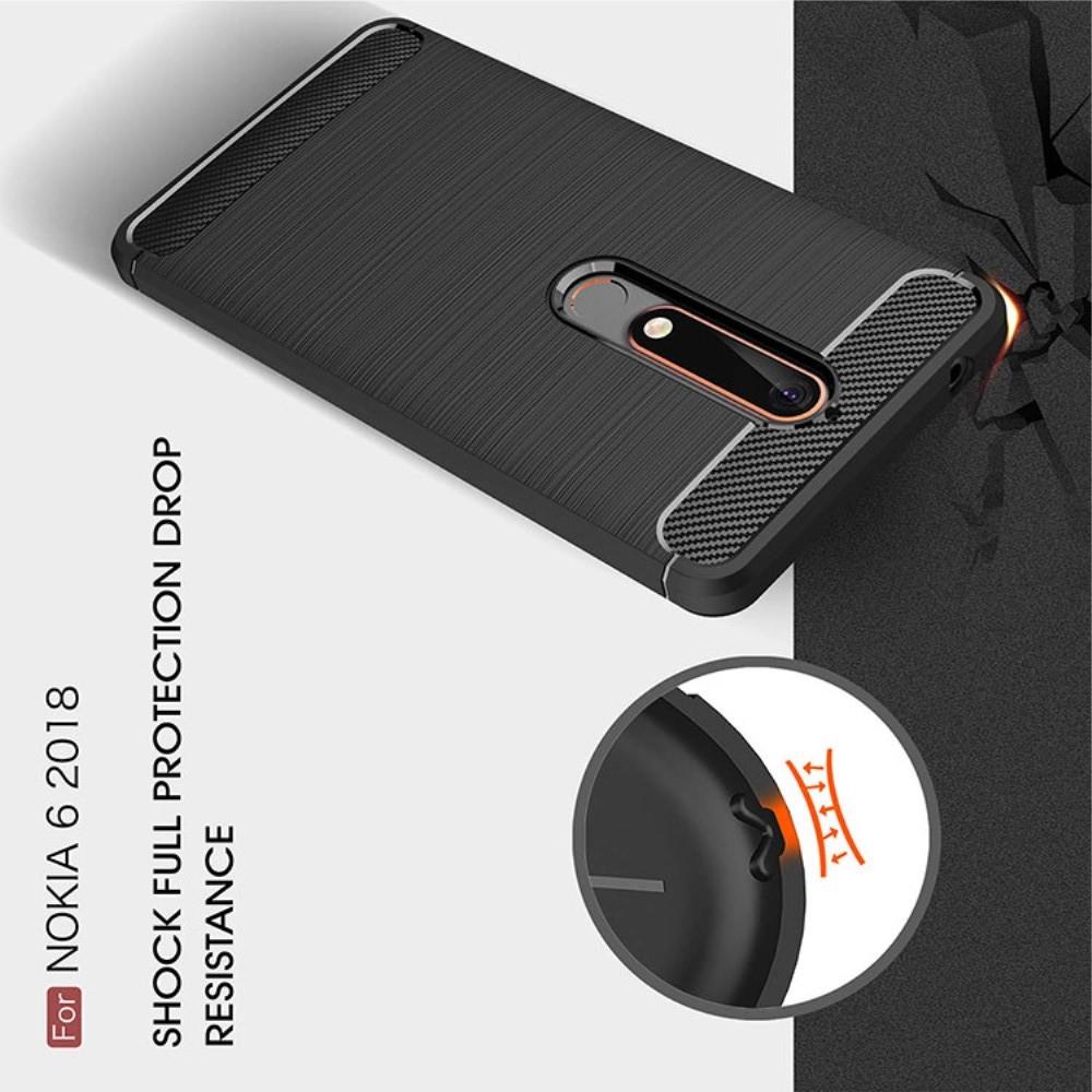 Carbon Fibre Силиконовый матовый бампер чехол для Nokia 6.1 Plus Черный