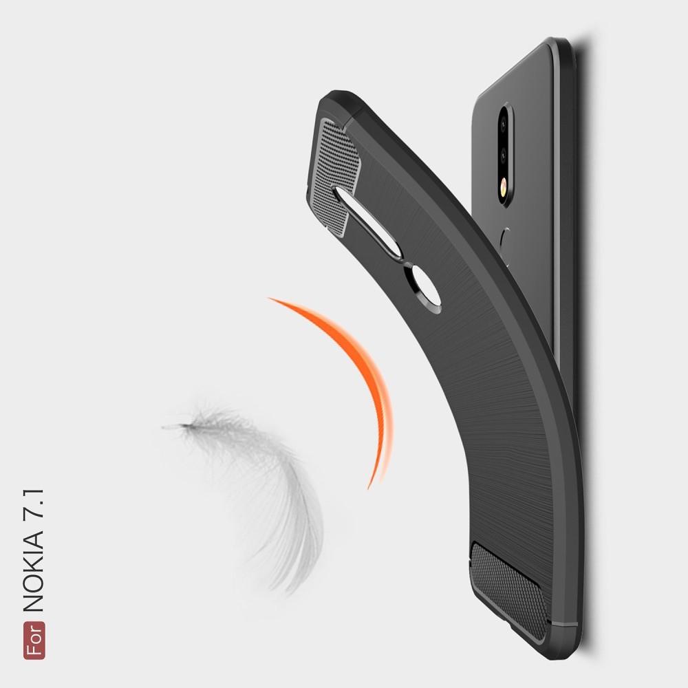 Carbon Fibre Силиконовый матовый бампер чехол для Nokia 7.1 Серый