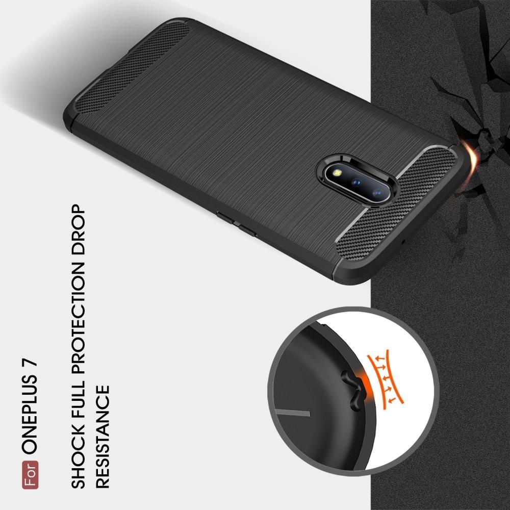 Carbon Fibre Силиконовый матовый бампер чехол для OnePlus 7 Синий