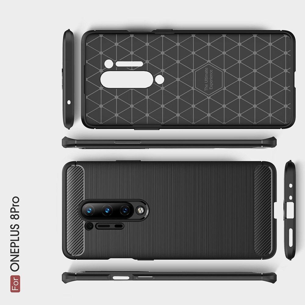 Carbon Fibre Силиконовый матовый бампер чехол для OnePlus 8 Pro Черный