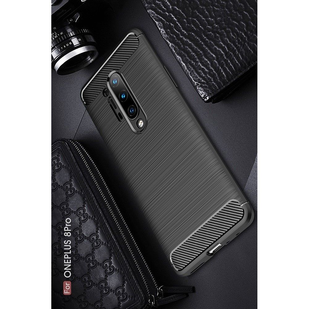 Carbon Fibre Силиконовый матовый бампер чехол для OnePlus 8 Pro Черный