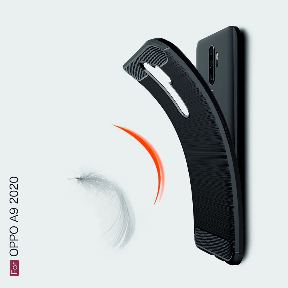 Carbon Fibre Силиконовый матовый бампер чехол для Oppo A5 (2020) / Oppo A9 (2020) Синий