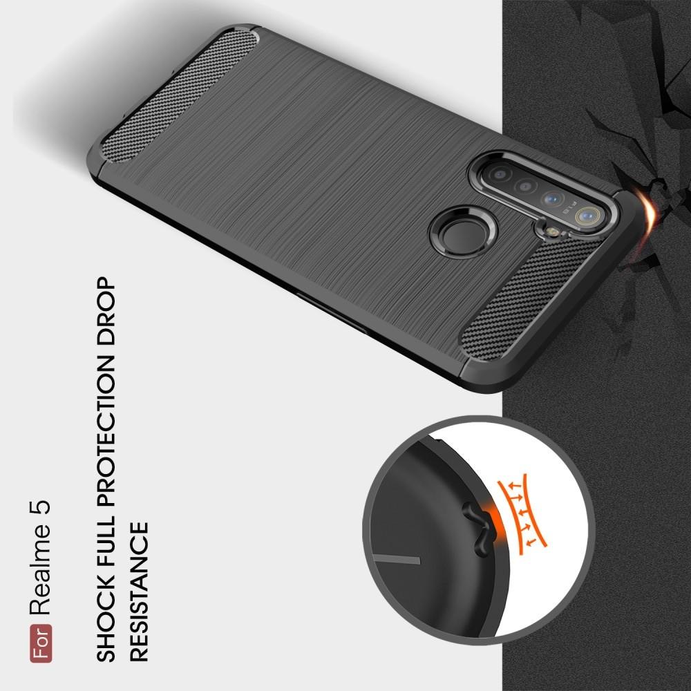 Carbon Fibre Силиконовый матовый бампер чехол для OPPO Realme 5 Черный