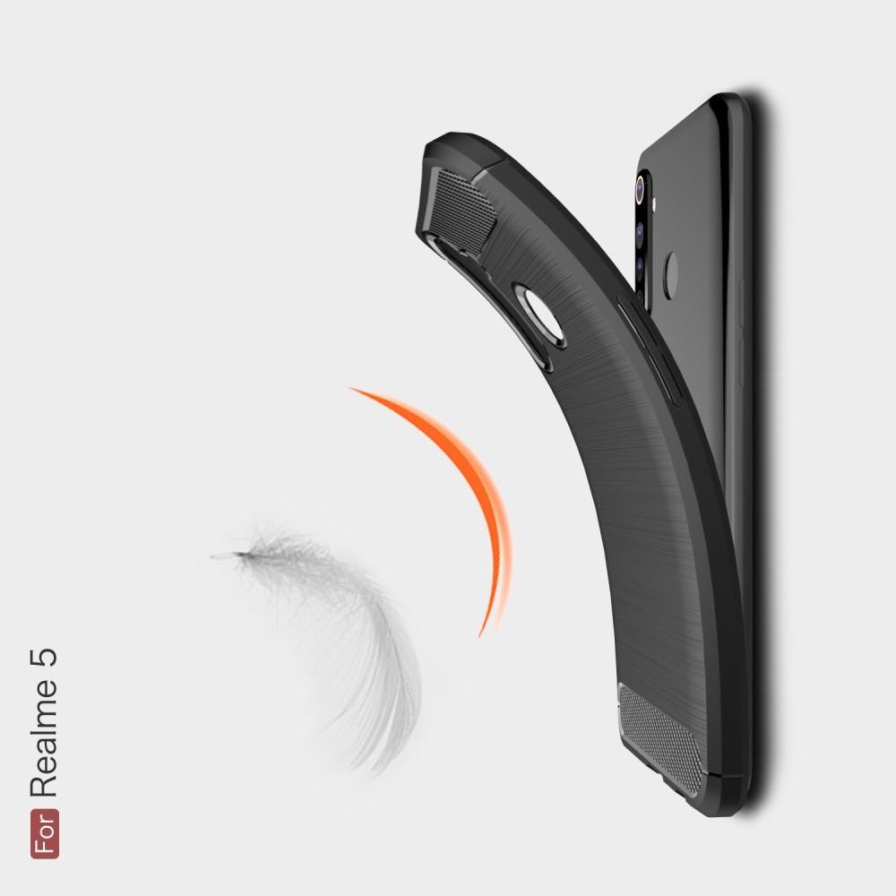 Carbon Fibre Силиконовый матовый бампер чехол для OPPO Realme 5 Черный