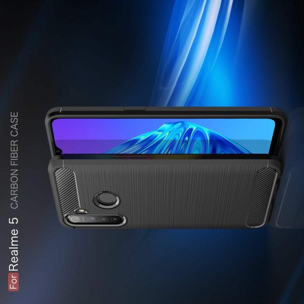 Carbon Fibre Силиконовый матовый бампер чехол для OPPO Realme 5 Синий