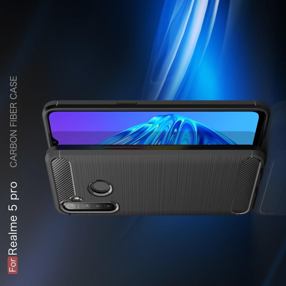 Carbon Fibre Силиконовый матовый бампер чехол для OPPO Realme 5 Pro Черный