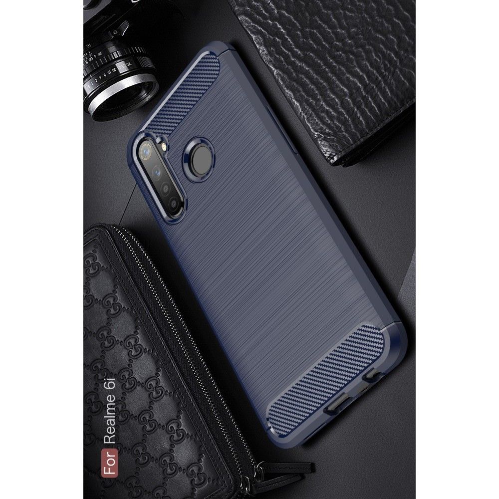 Carbon Fibre Силиконовый матовый бампер чехол для Realme 6i Черный - CatCase