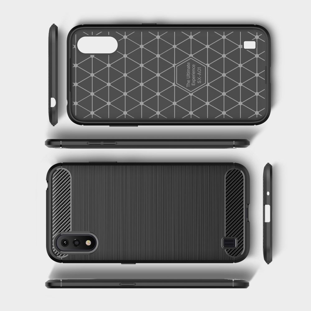 Carbon Fibre Силиконовый матовый бампер чехол для Samsung Galaxy A01 Черный