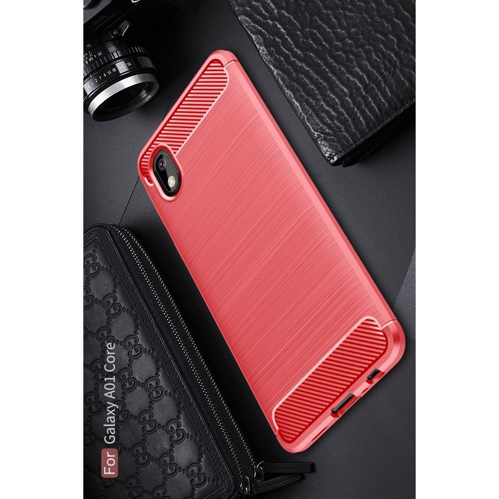 Carbon Fibre Силиконовый матовый бампер чехол для Samsung Galaxy A01 Core Красный