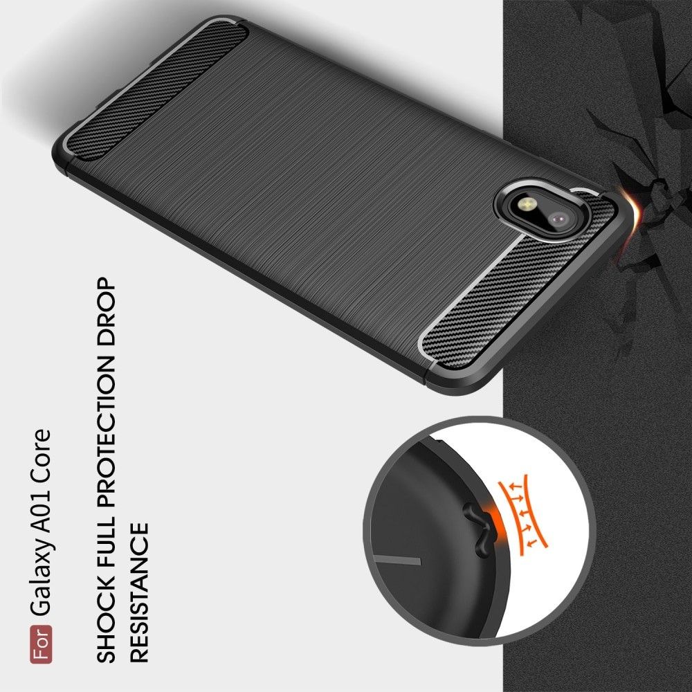 Carbon Fibre Силиконовый матовый бампер чехол для Samsung Galaxy A01 Core Черный