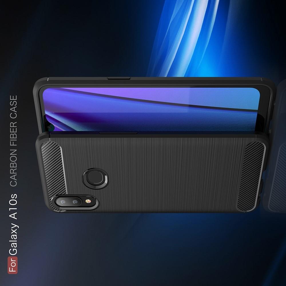 Carbon Fibre Силиконовый матовый бампер чехол для Samsung Galaxy A10s Синий