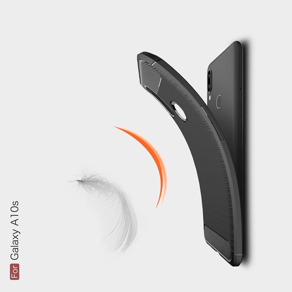 Carbon Fibre Силиконовый матовый бампер чехол для Samsung Galaxy A10s Черный
