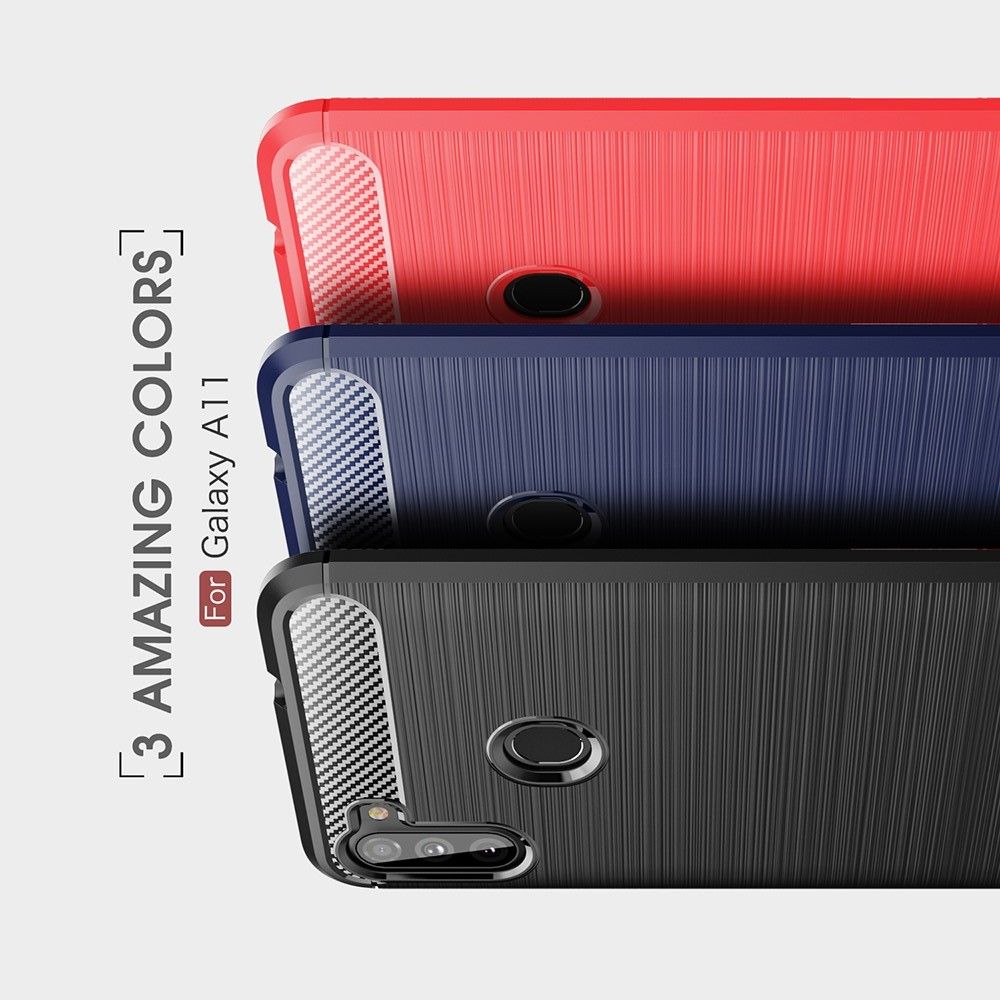 Carbon Fibre Силиконовый матовый бампер чехол для Samsung Galaxy A11 Красный