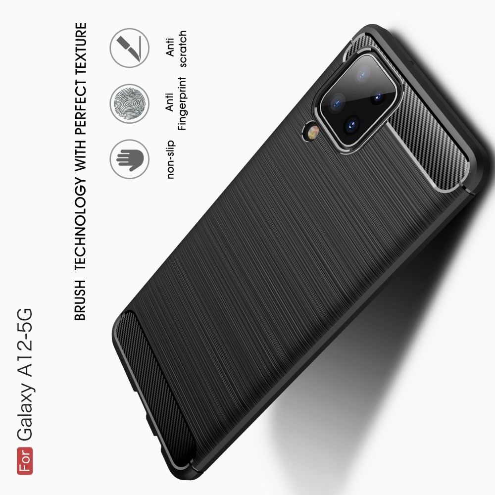 Carbon Fibre Силиконовый матовый бампер чехол для Samsung Galaxy A12 Черный