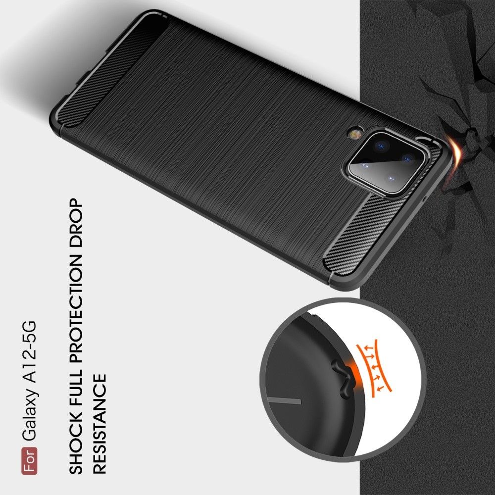 Carbon Fibre Силиконовый матовый бампер чехол для Samsung Galaxy A12 Красный