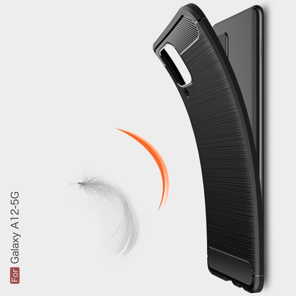 Carbon Fibre Силиконовый матовый бампер чехол для Samsung Galaxy A12 Черный