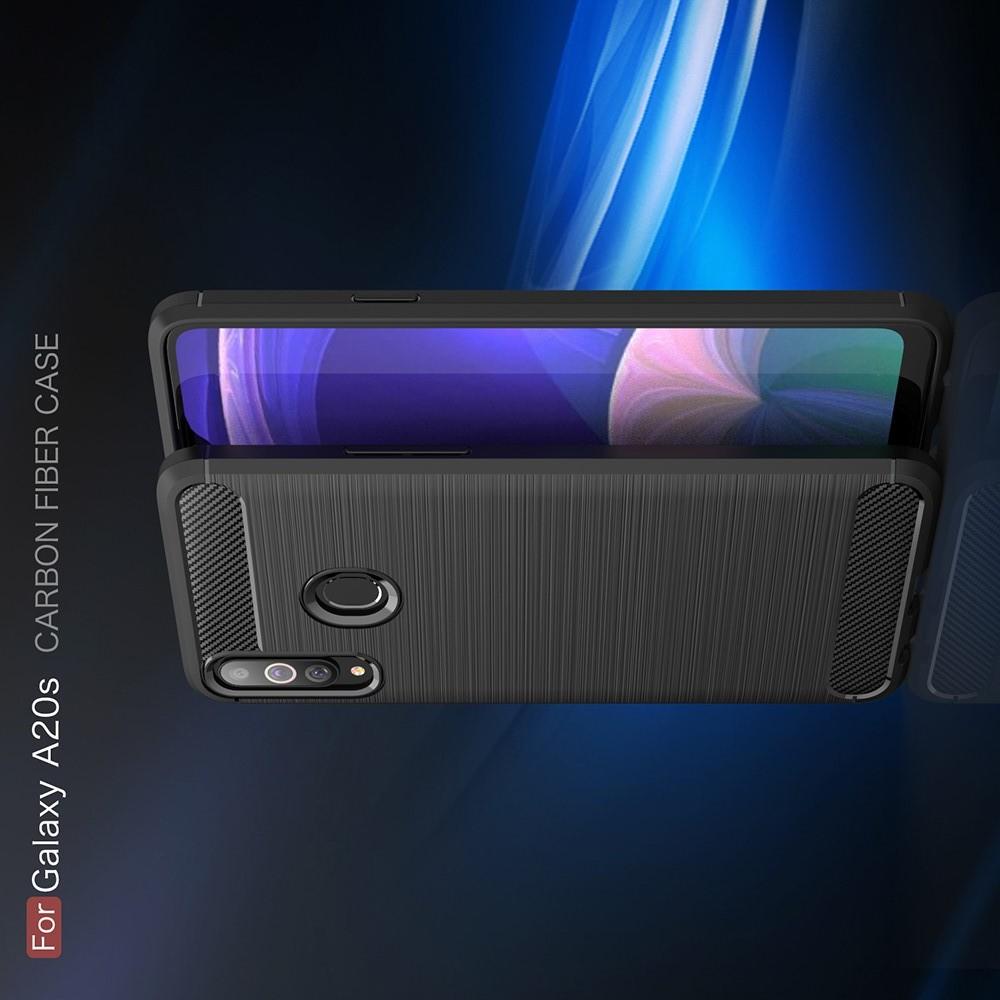 Carbon Fibre Силиконовый матовый бампер чехол для Samsung Galaxy A20s Синий