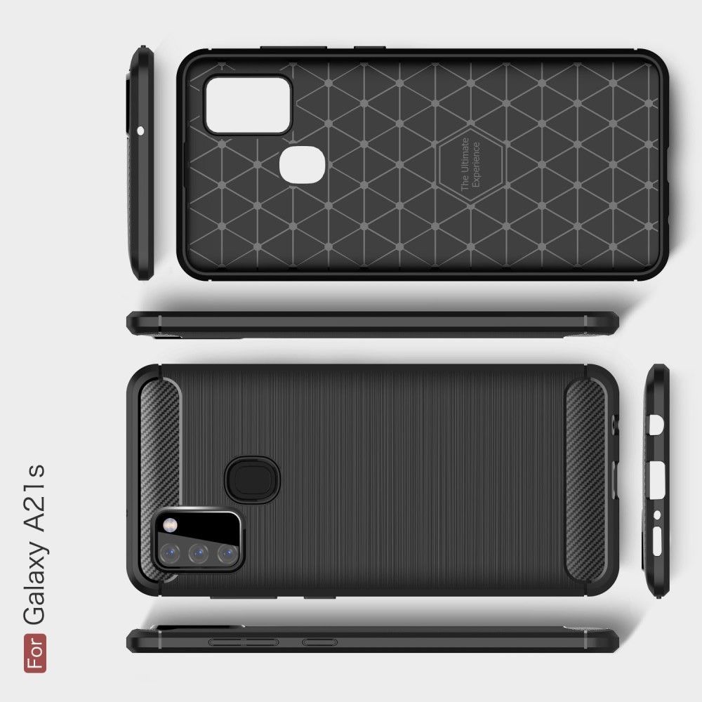 Carbon Fibre Силиконовый матовый бампер чехол для Samsung Galaxy A21s Черный