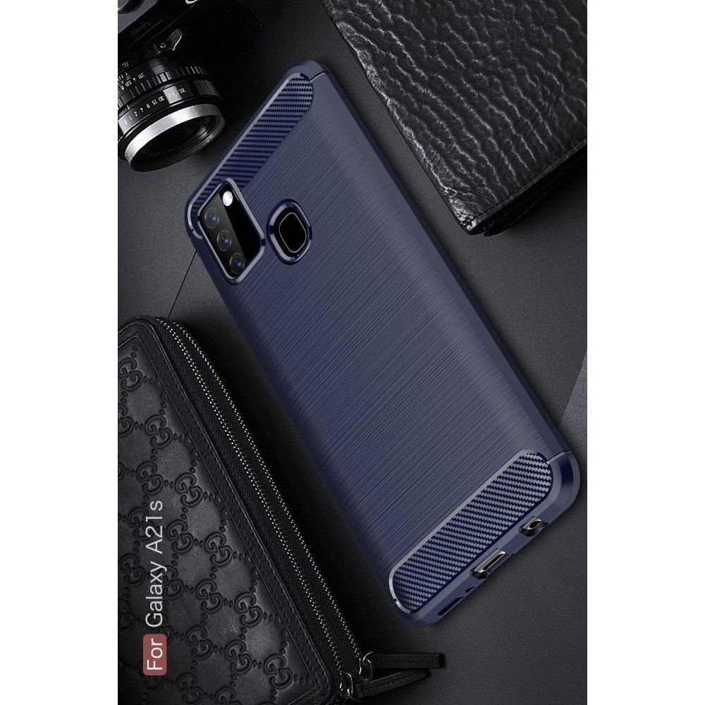 Carbon Fibre Силиконовый матовый бампер чехол для Samsung Galaxy A21s Черный
